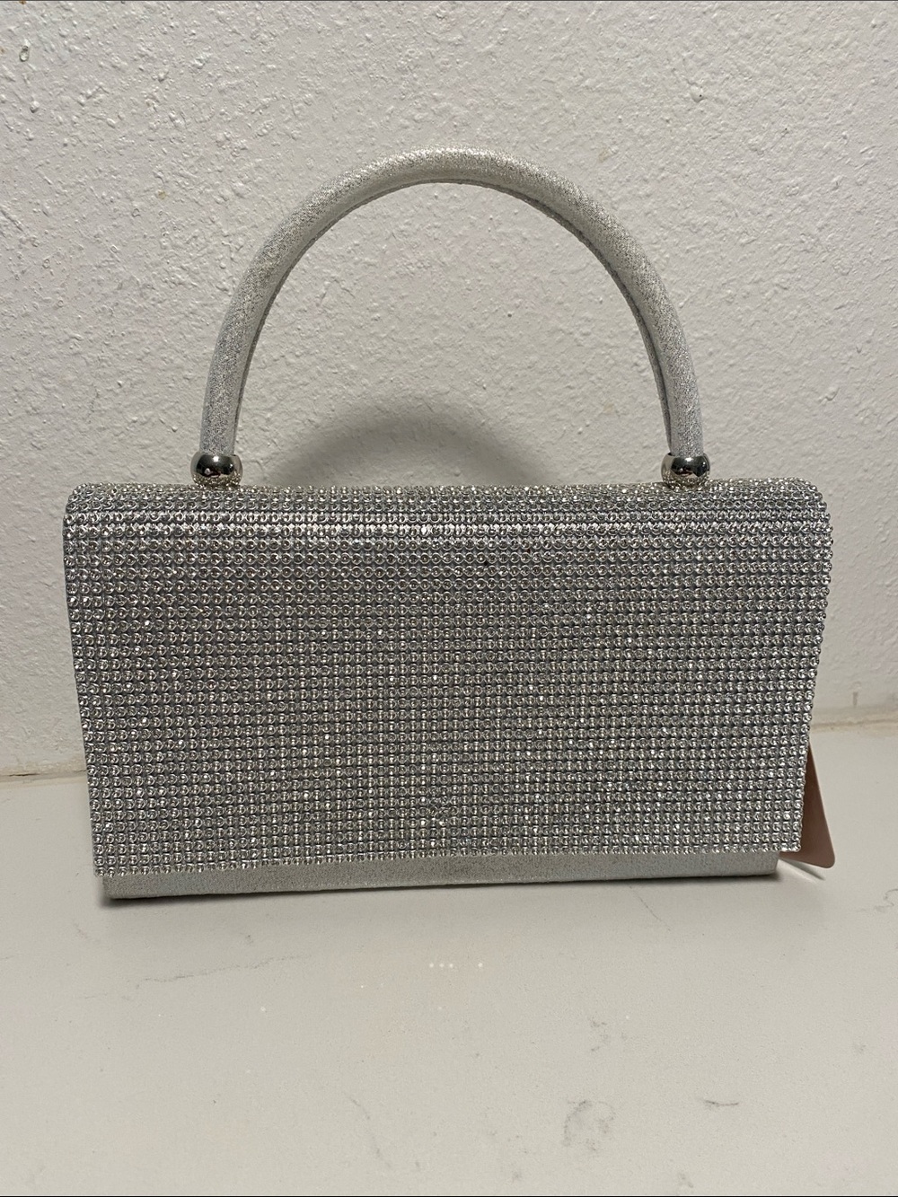 Blush Silver Crystal Mini Top-Handle Bag